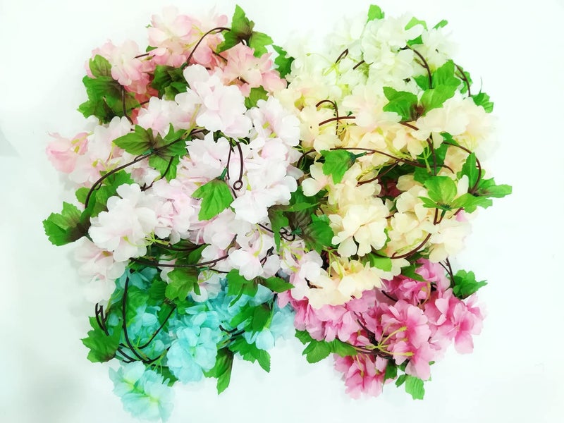 VRB Dec 2 Pcs Artificial Flowers Vine Silk Carnition Garland Fake (6 ft Long) Flowers Silk Roses Garland for Wedding Decorations Christmas Garden Wall Valentine Decoration (Sky Blue) - Image 4