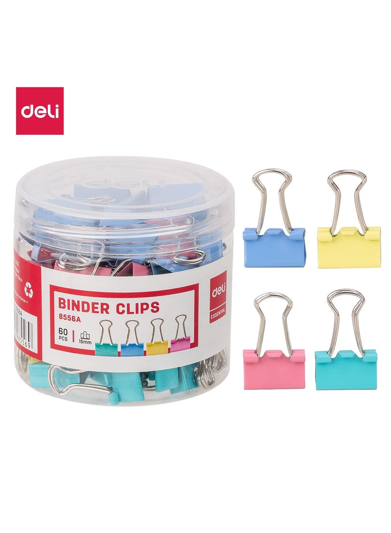 Deli E8556A Binder Clips 15mm, 60PCS, 4 Colors 鈥?ideal for organizing school and office files - Image 1