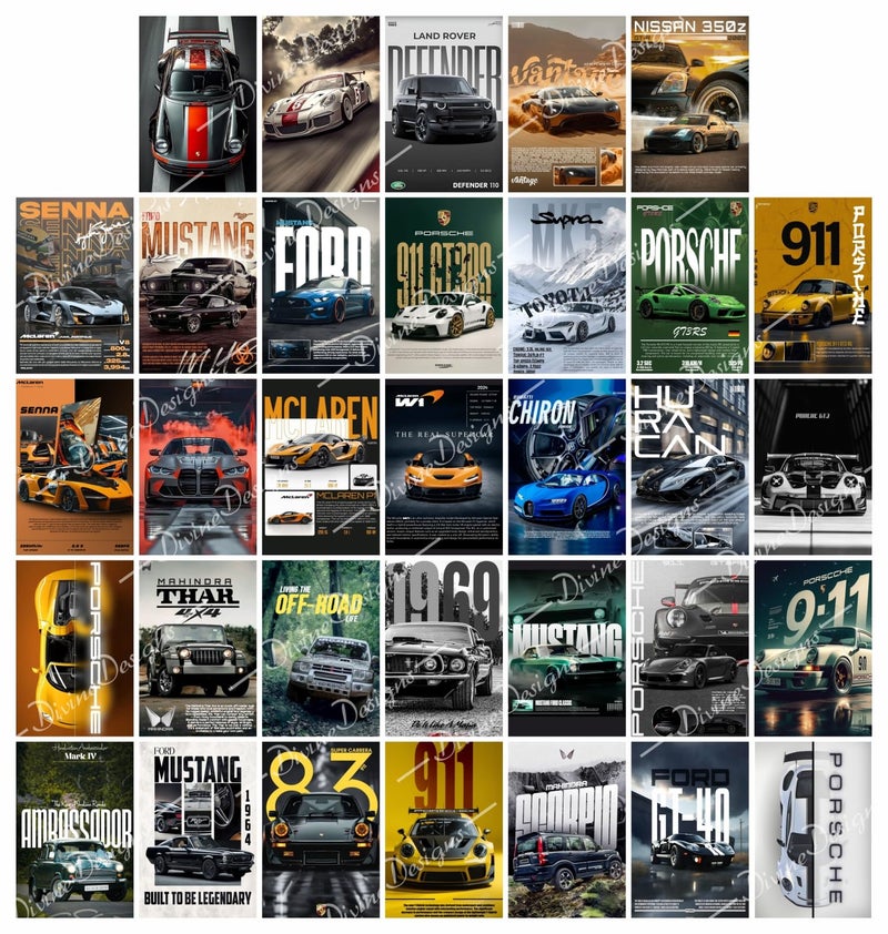 DivineDesigns Pack of 33 Luxury Car Wall Collage Kit Posters | Posters for Wall Decoration | Wall Art For Bedroom, Office, Living room, (6 inch X 4 inch) Set of 33 Luxury Car Prints - Image 5