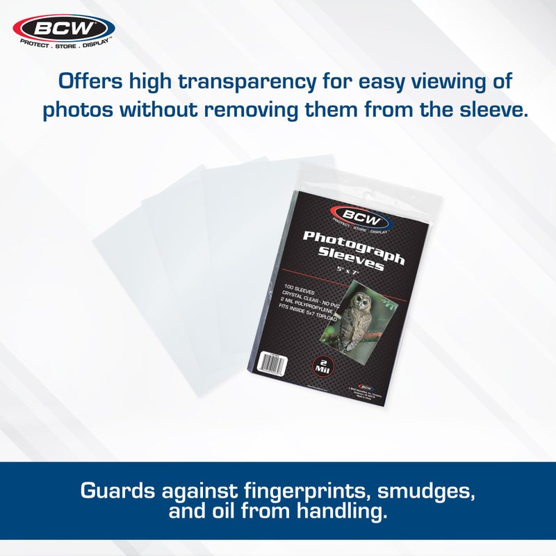BCW 5x7 Photo Sleeves â€“ 100 ct | Acid Free, No PVC | Soft Clear Plastic Photo Sleeves | Archival Quality | Fits 5x7 Photos & BCW 5x7 Toploaders - Image 2