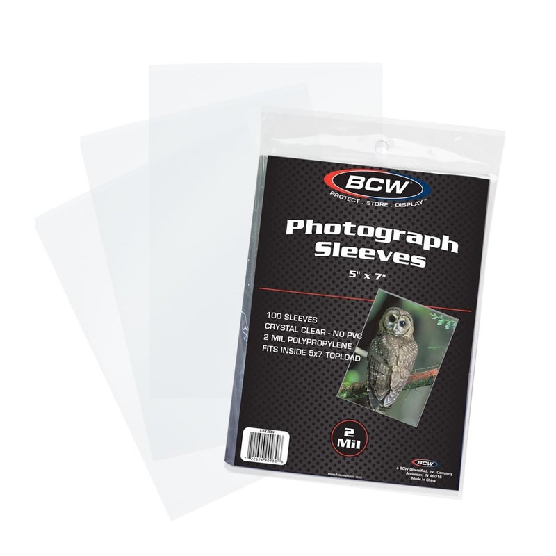 BCW 5x7 Photo Sleeves â€“ 100 ct | Acid Free, No PVC | Soft Clear Plastic Photo Sleeves | Archival Quality | Fits 5x7 Photos & BCW 5x7 Toploaders - Image 1