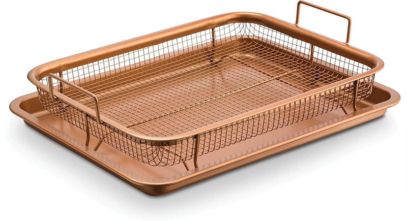 KPS حوض تصريف الطعام المقلي العميق KPS 2 قطع مقلاة هوائية غير لاصقة مجموعة سلة شبكية مثالية لفرن البطاطس المقلية والأطعمة المجمدة بدون زيت - Image 1