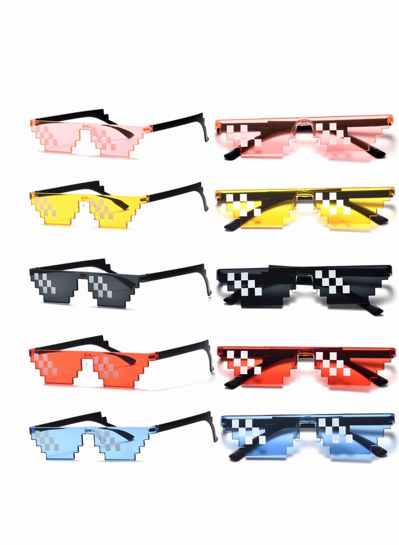 roaiss Unisex Party Sunglasses 8 Bits Style Pixel Mosaic Photo Props Decorative Glasses for Men Women (10 Pcs) - Image 1