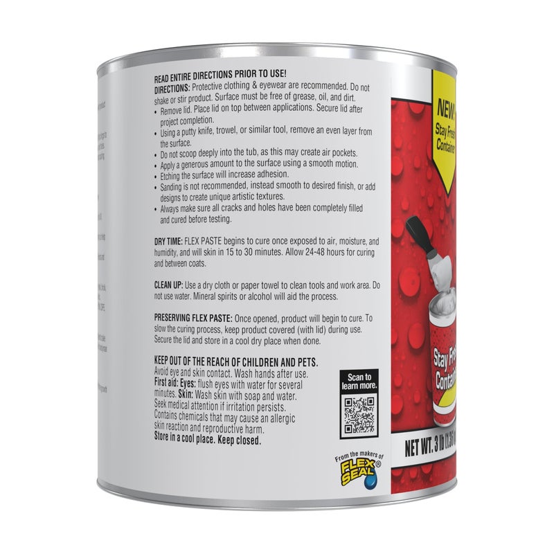 Flex Paste, Waterproof Paintable Putty, Spackle Sealant, Fill Gaps Cracks Holes - Block Out Water and Air - UV Resistant - Walls, Drywall, EPDM, Concrete, Roof, RV Repairs, White, Quart - Image 2