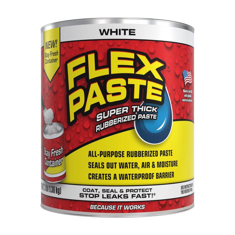 Flex Paste, Waterproof Paintable Putty, Spackle Sealant, Fill Gaps Cracks Holes - Block Out Water and Air - UV Resistant - Walls, Drywall, EPDM, Concrete, Roof, RV Repairs, White, Quart - Image 1