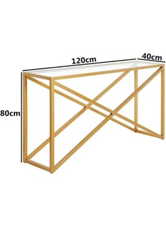 YINZUO YINZUO Modern Glass Console Table with Metal Frame, Black or Gold Finish, Available in Two Sizes – Clear Tempered Glass Top for Living Room, Entryway, Hallway, Office Décor (Matt Gold, 120 cm)  - Image 2
