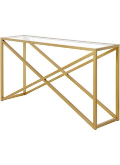 YINZUO YINZUO Modern Glass Console Table with Metal Frame, Black or Gold Finish, Available in Two Sizes – Clear Tempered Glass Top for Living Room, Entryway, Hallway, Office Décor (Matt Gold, 120 cm)  - Image 4