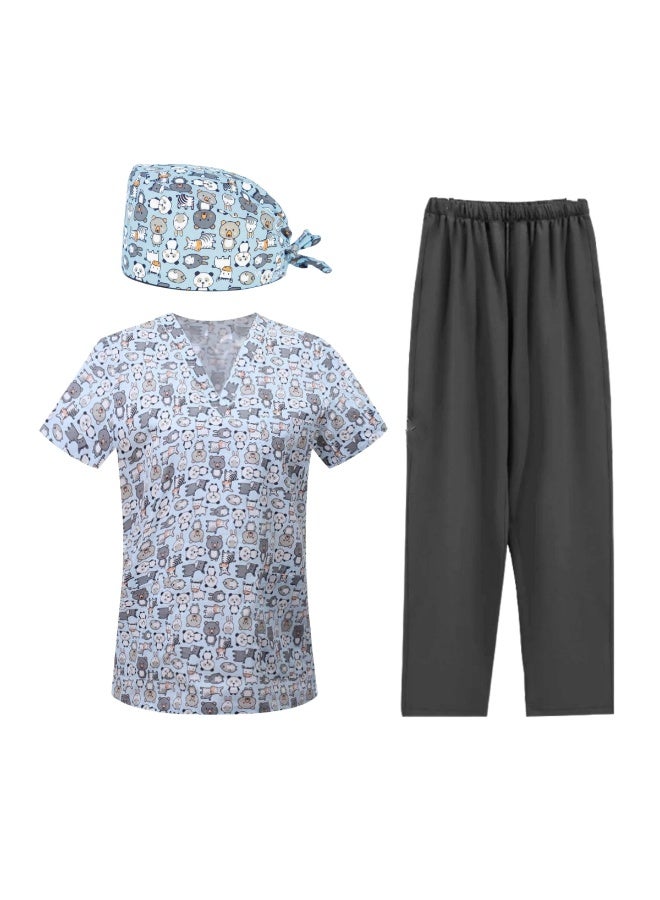 Loquat Womens Medical Scrubs Set Medical Uniform Set Blue Bear - Image 2