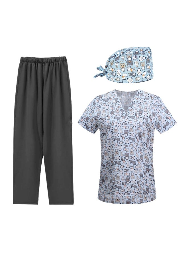 Loquat Womens Medical Scrubs Set Medical Uniform Set Blue Bear - Image 1