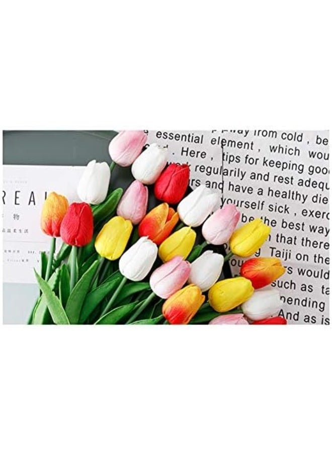 SHINE-CO LIGHTING SHINECO LIGHTING Artificial Tulips 10Pcs Real Touch Fake Tulips PU Flower Arrangement Bouquets for Home Party Decoration Orange - Image 2