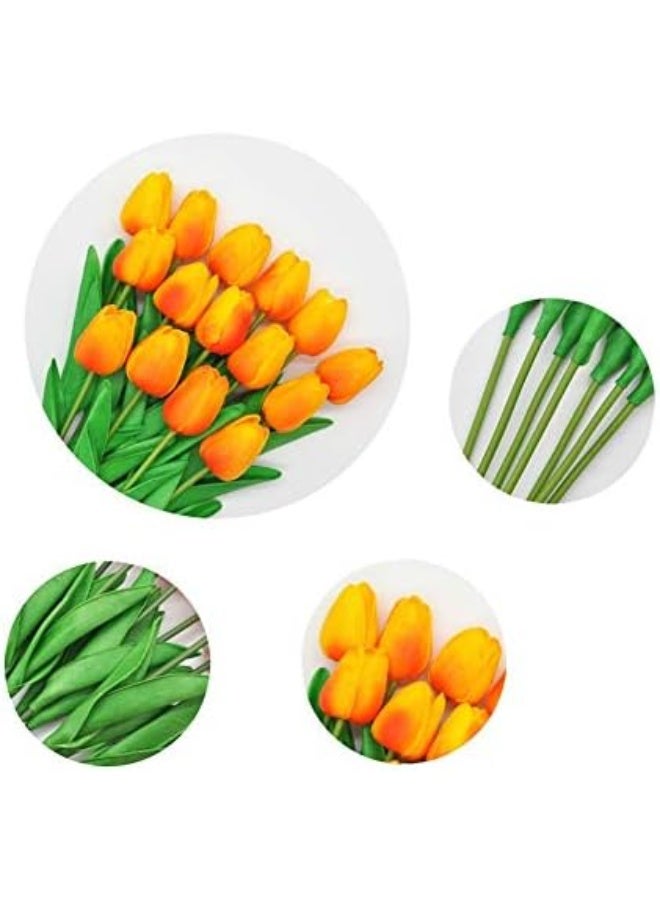 SHINE-CO LIGHTING SHINECO LIGHTING Artificial Tulips 10Pcs Real Touch Fake Tulips PU Flower Arrangement Bouquets for Home Party Decoration Orange - Image 3