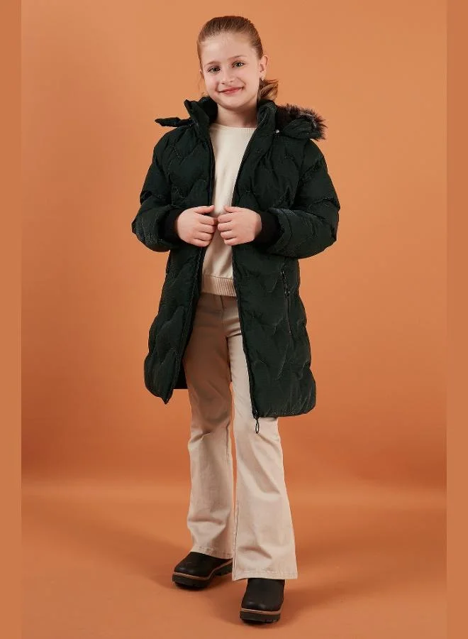 Lela Lela Plush Lined Collar Faux Fur Detachable Hooded Winter Coat Girl's COAT 5761905