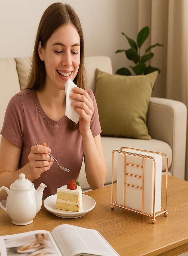 كريتيف هوم حامل مناديل ورقية من سلك ذهبي وردي من كرييتيف هوم - موزع ومنظم مناديل ورقية عصري مطلي بالنحاس، مناسب للمطبخ، وغرف الطعام، والمقاهي، والحفلات - Image 3