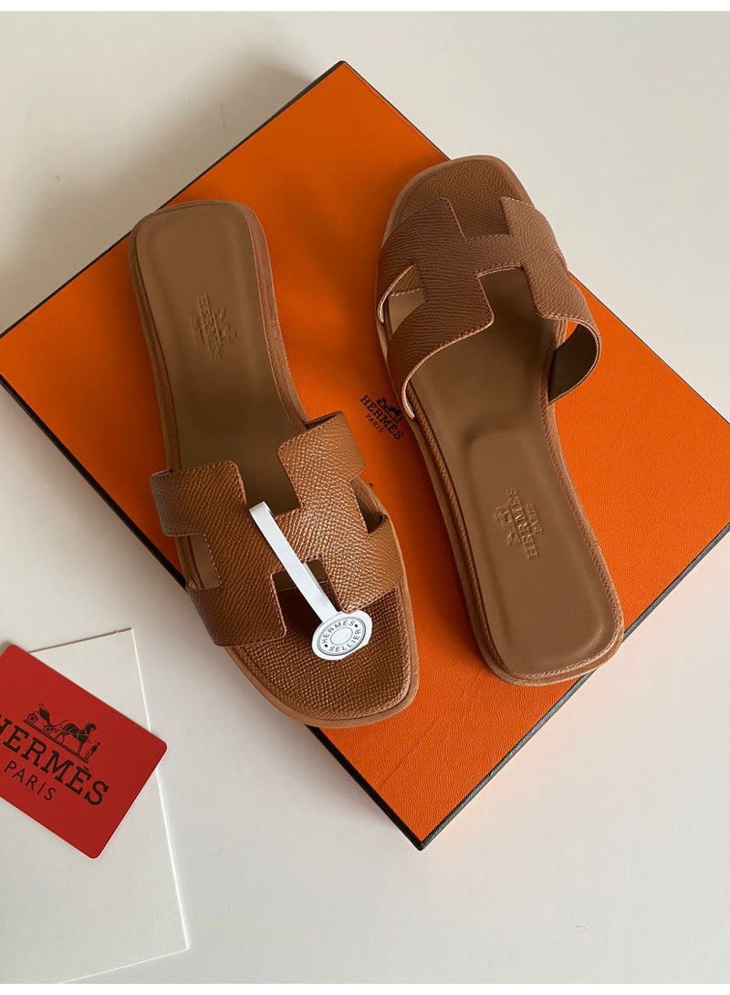 Hermes H24 hermes oran sandal in calfskin leather brown womens - Image 1