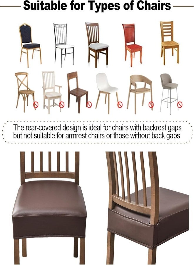 FUANGUI Dining Chair Covers Set of 4, Waterproof PU Leather Stretch Chair Seat Slipcovers Soft Removable Washable Chair Covers, Kitchen Chair Seat Covers Protectors Dining Room, Pu-Coffce - Image 5