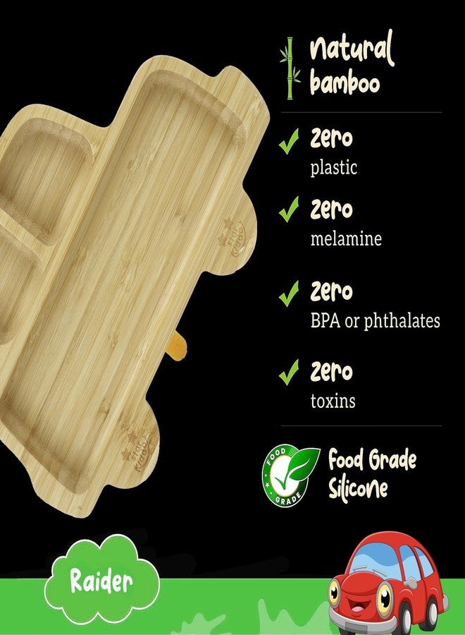 StarKiddo®️ ‘Bamboo Rider’ Baby Plate for Kids and Baby-Led Weaning | 3 Sections | Non-Toxic | Super Strong Suction Cup - Natural Bamboo BPA Free Baby Plate for Stay Put Feeding (Yellow, Mustard) - Image 4