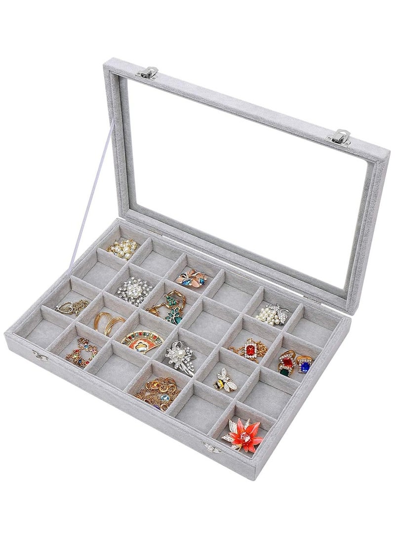 Soofam Jewelry Tray, Multi-Functional Jewelry Organizer with Lid & Lock for Ring, Earring, Stud, Necklace, Bracelet, Watch, Soft ice Velvet Jewelry Showcase Display Tray (24 Grid)  - Image 1