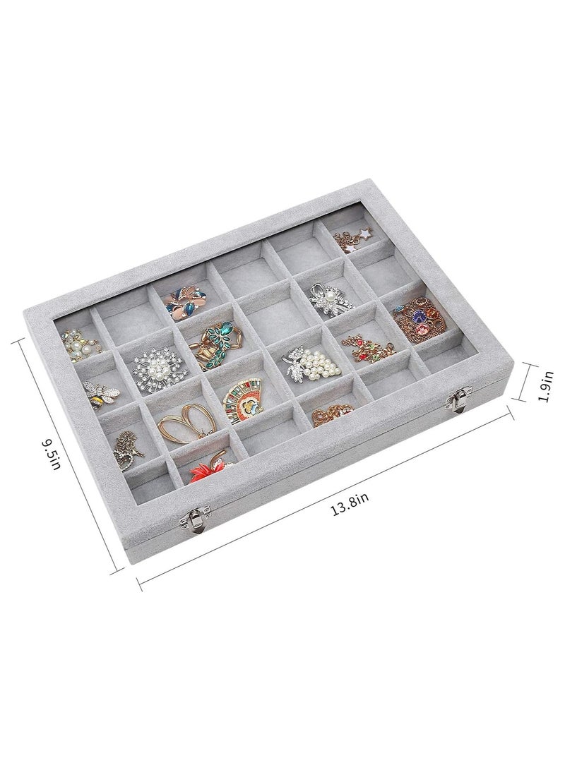 Soofam Jewelry Tray, Multi-Functional Jewelry Organizer with Lid & Lock for Ring, Earring, Stud, Necklace, Bracelet, Watch, Soft ice Velvet Jewelry Showcase Display Tray (24 Grid)  - Image 2