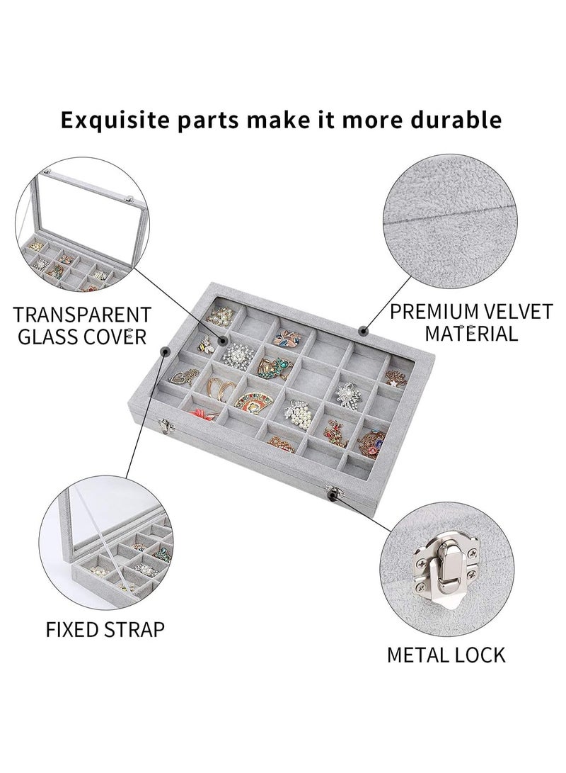 Soofam Jewelry Tray, Multi-Functional Jewelry Organizer with Lid & Lock for Ring, Earring, Stud, Necklace, Bracelet, Watch, Soft ice Velvet Jewelry Showcase Display Tray (24 Grid)  - Image 3