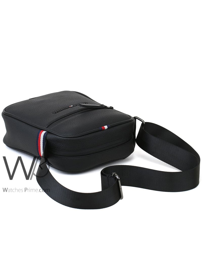 Black Leather Original Tommy Hilfiger Crossbody Messenger Bag For Men