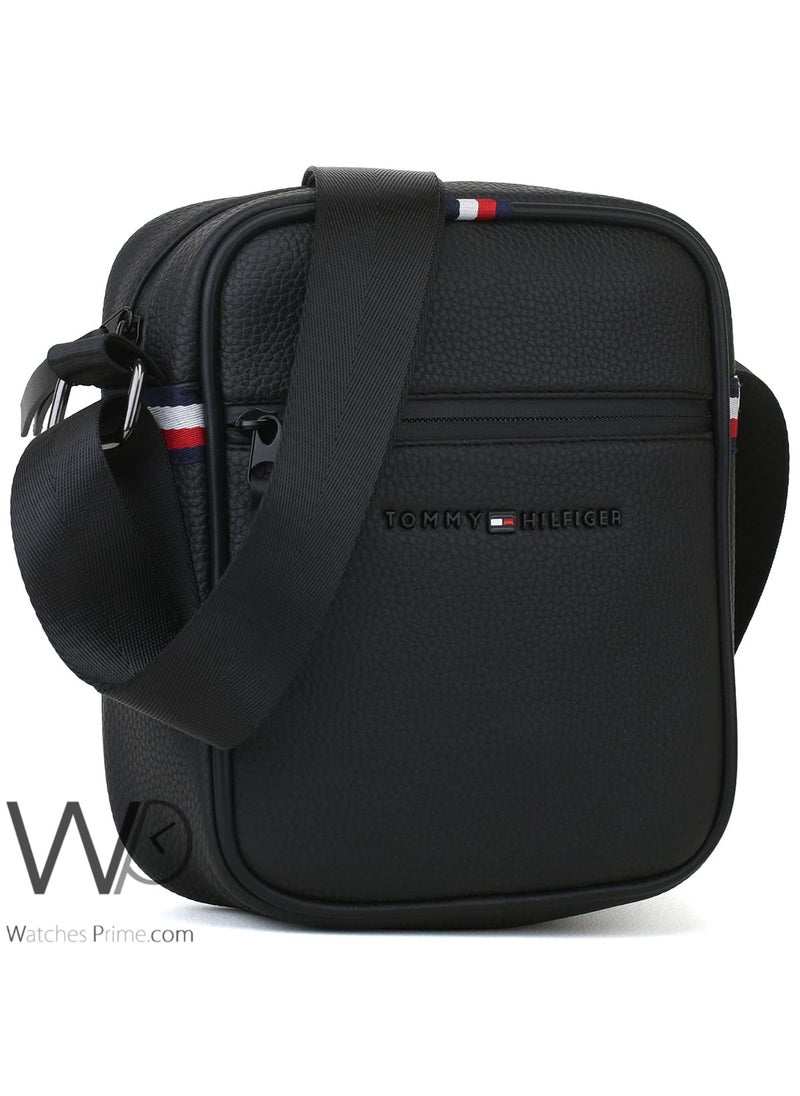 Black Leather Original Tommy Hilfiger Crossbody Messenger Bag For Men