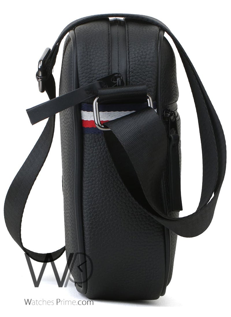 Black Leather Original Tommy Hilfiger Crossbody Messenger Bag For Men