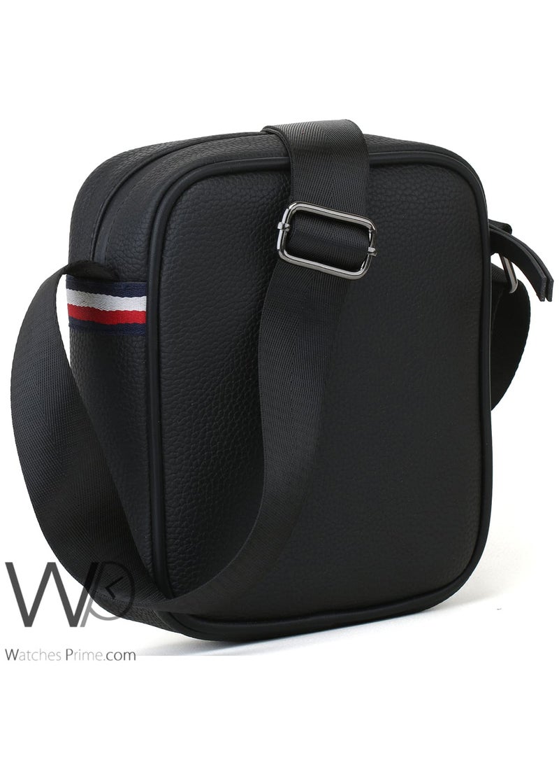 Black Leather Original Tommy Hilfiger Crossbody Messenger Bag For Men