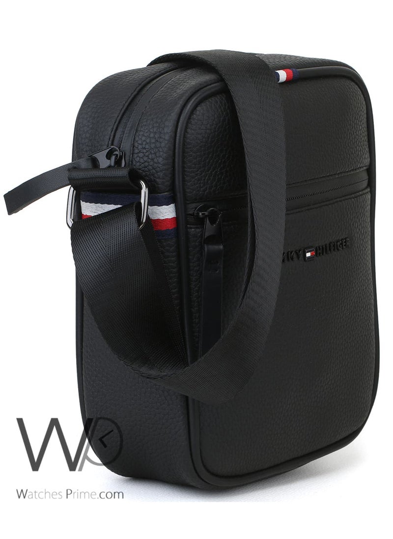 Black Leather Original Tommy Hilfiger Crossbody Messenger Bag For Men