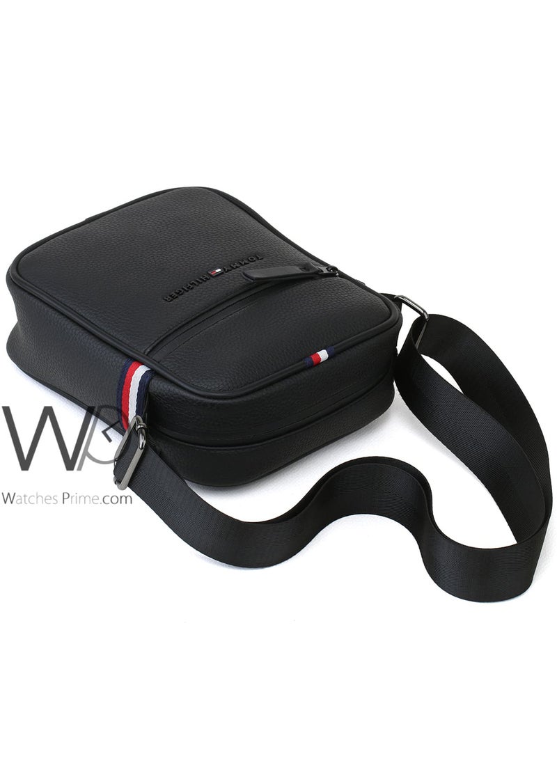 Black Leather Original Tommy Hilfiger Crossbody Messenger Bag For Men