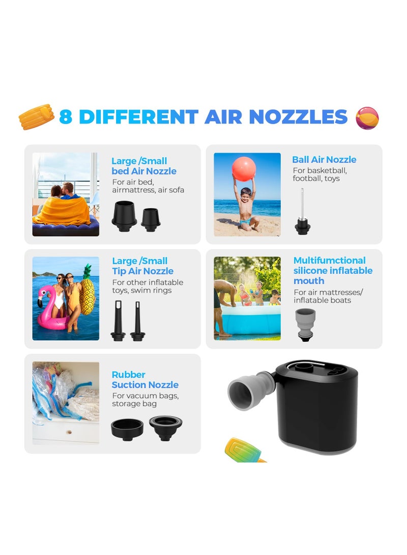 Mini Portable Electric Air Pump for Inflatables with Camping Light, 3600mAh USB Rechargeable Battery, Ideal for Pool Floats, Mattresses, Swimming Rings, and Vacuum Bags (Includes 8 Nozzles) - Image 5