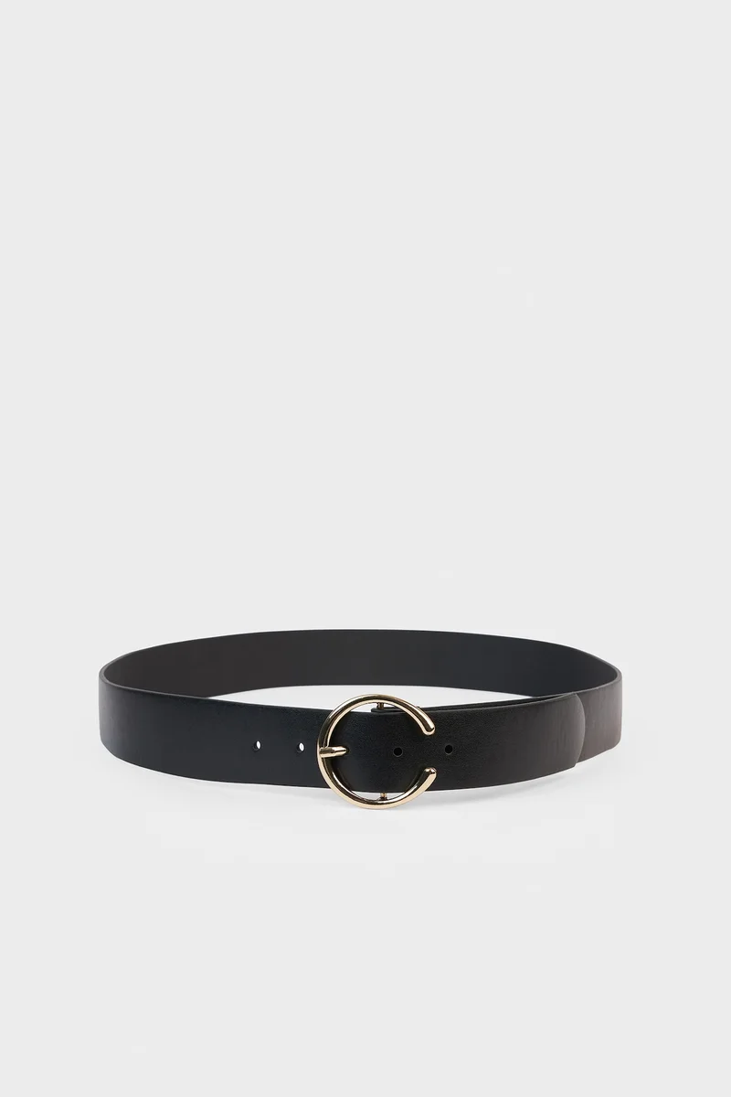Woman Big Clasp Faux Leather Jean Belt