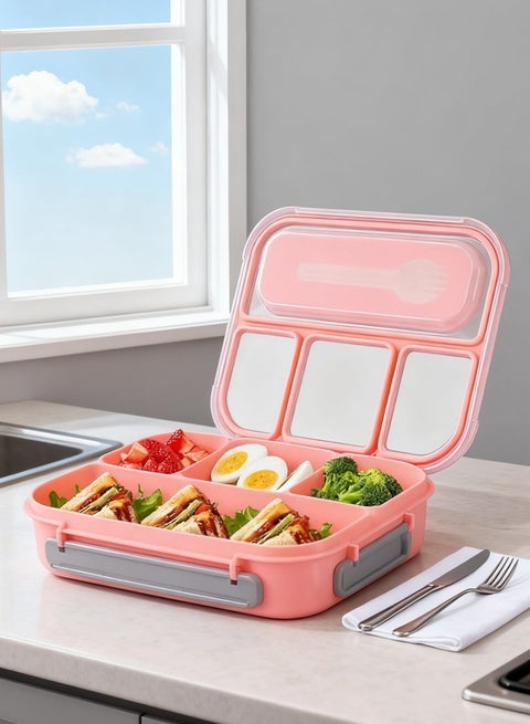 Lunch Box for Kids Adults,Bento Lunch Box,Lunch Containers for Adults/Kids/Toddler,1300ML-4 Compartment Bento Lunch Box,Microwave & Dishwasher & Freezer Safe,BPA Fre (Pink)
