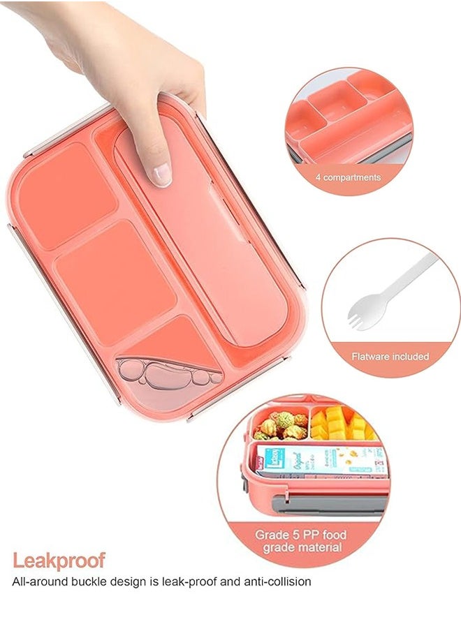 LO.BABY.VE - Lunch Box for Kids Adults,Bento Lunch Box,Lunch Containers for Adults/Kids/Toddler,1300ML-4 Compartment Bento Lunch Box,Microwave & Dishwasher & Freezer Safe,BPA Fre (Pink) - Image 1