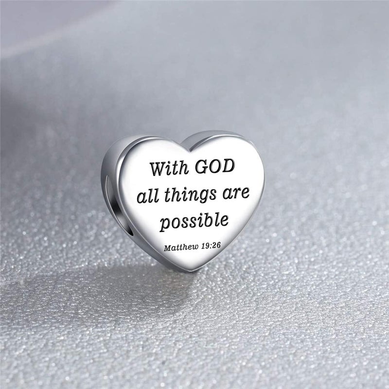 MUERDOU Heart Charm Fit Pandora Charms Bracelet Christian Bible Verse Charm Prayer Faith Religious Charms Gifts for Women - Image 3