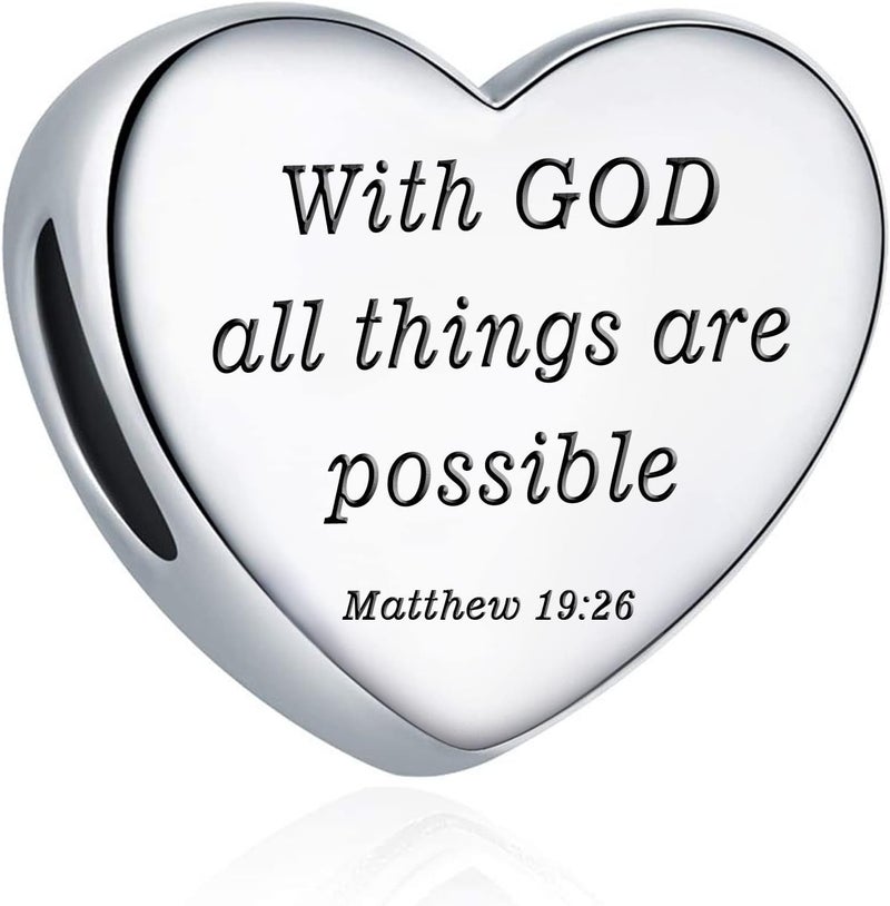 MUERDOU Heart Charm Fit Pandora Charms Bracelet Christian Bible Verse Charm Prayer Faith Religious Charms Gifts for Women - Image 1
