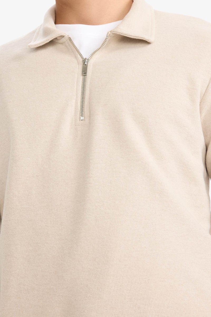 DeFacto Beige Man Long Sleeve Polo Neck Regular Fit Sweat Shirt Casual - Image 5