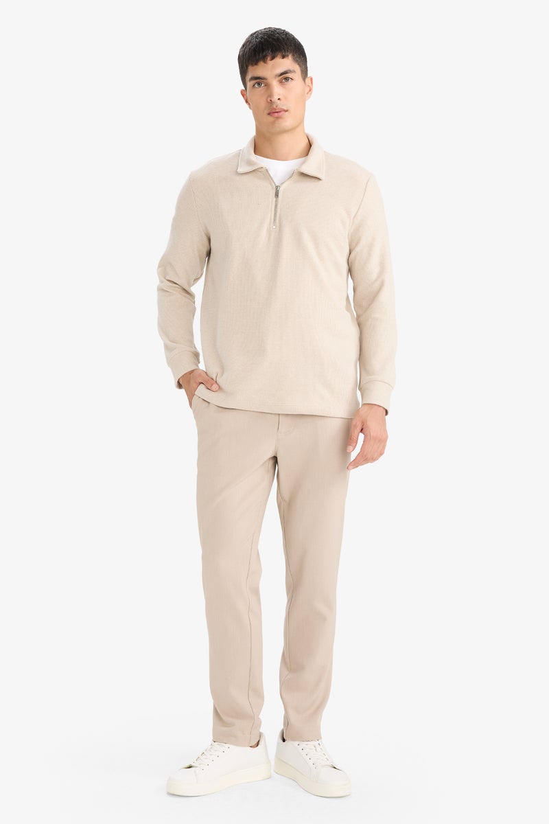 DeFacto Beige Man Long Sleeve Polo Neck Regular Fit Sweat Shirt Casual - Image 3