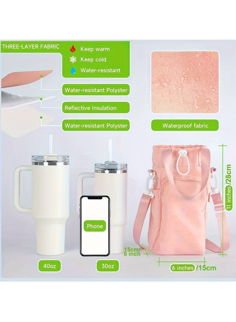 EVEREEN Durable & Waterproof Tumbler Carrier Bag with Phone Pocket and Adjustable Crossbody Strap - Perfect for Hands-Free Travel & Outdoor Sports, Fits stanley 40/30oz Bottles,stanley cup accessories - Image 3
