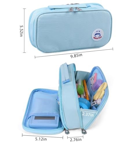 Surpop Pencil Case Pen Bag Holder Pouch Large Handle Big Capacity Desk Organizer Storage Marker Box Stationary Makeup Cosmetic Double Zippers for School Office Students Teen - Image 2