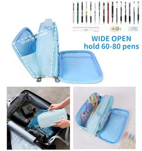 Surpop Pencil Case Pen Bag Holder Pouch Large Handle Big Capacity Desk Organizer Storage Marker Box Stationary Makeup Cosmetic Double Zippers for School Office Students Teen - Image 4