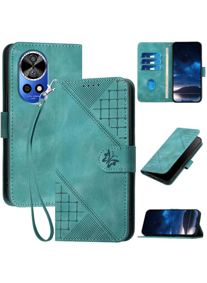 اس-توب جراب لهاتف Huawei nova 12 Pro / nova 12 Ultra، جراب هاتف جلدي منقوش بنقشة فراشات شبكية مع حبل تعليق - Image 1