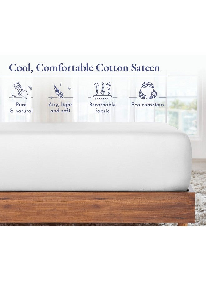 California Design Den California Design Den White Fitted Sheet King, Soft 100% Cotton Sateen, Deep Pocket, Durable All-Around Elastic, Head/Foot Side Indicators, King Fitted Sheet Only - Image 4