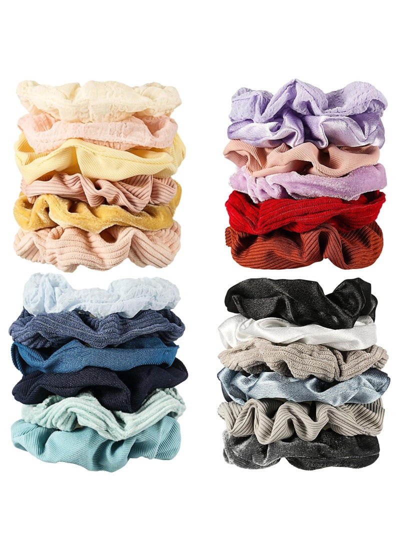 Waydress - Waydress 24 Pieces Velvet Elastics Scrunchies Chiffon Matte Suede Crystal Velvet Imitated Silk Scrunchies Women's Hair Ties for Thick Curly Thin Fine Hair(Multi Materials,Classic Colors) - Image 1