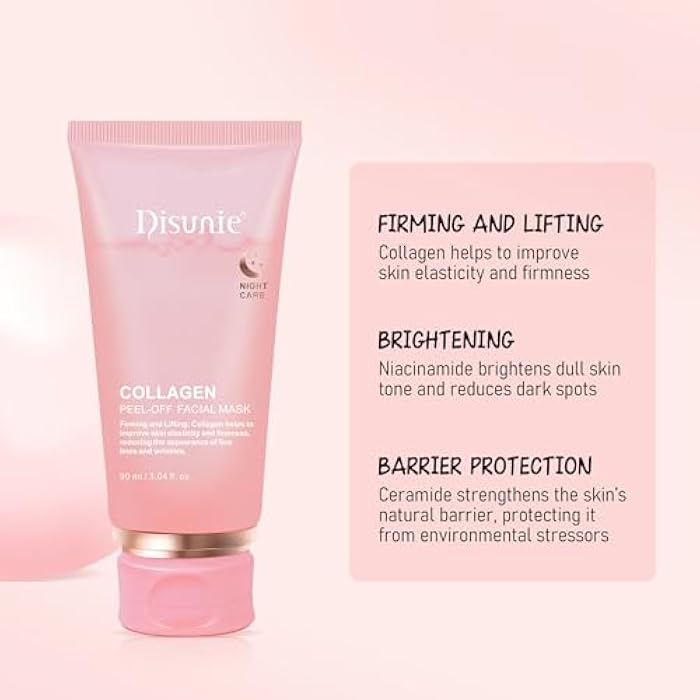 Disunie Collagen Overnight Wrapping Mask, 3.04 oz （Includ brush） Ceramide NP & Niacinamide Night Peel-off Facial Mask, Hydrolyzed Collagen For Glowing Skin, Moisturize Increase Elasticity Brighten - Image 4