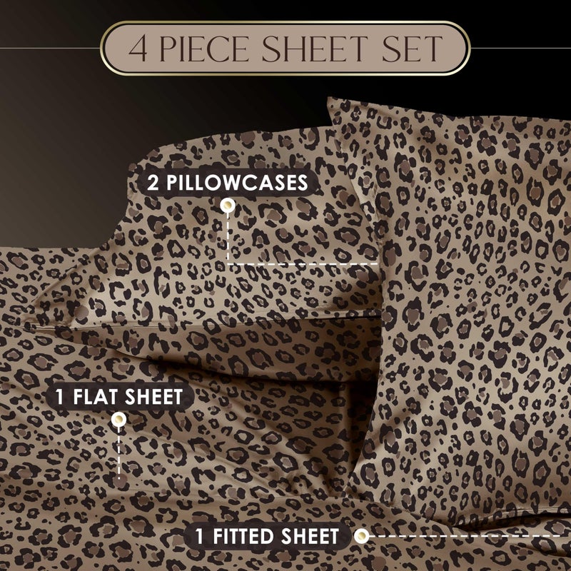 Martex Elegance 4-Piece Satin Sheets - Queen Size Luxury Hotel Quality Set - Leopard Print, Silky Soft & Smooth - Image 3