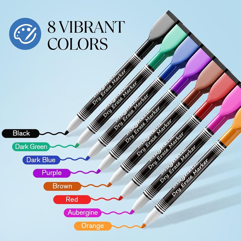 MaxGear Dry Erase Markers Fine Tip, Fine Point Dry Erase Markers With Eraser, Magnetic Dry Erase Markers, White Board Markers, Colorful Dry Erase Markers Low Odor For Office School, 8 Count - Image 2
