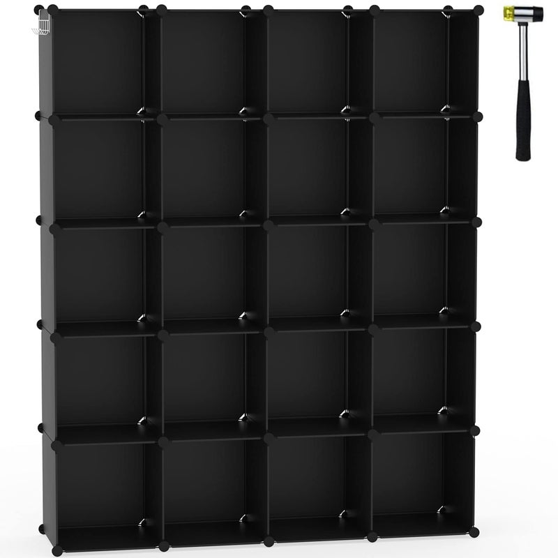 C&AHOME CAHOME Cube Storage Organizer 20Cube Shelves Units Closet Cabinet DIY Plastic Modular Book Shelf Ideal for Bedroom Living Room Office 484 L x 124 W x 606 H Black UPCS20H