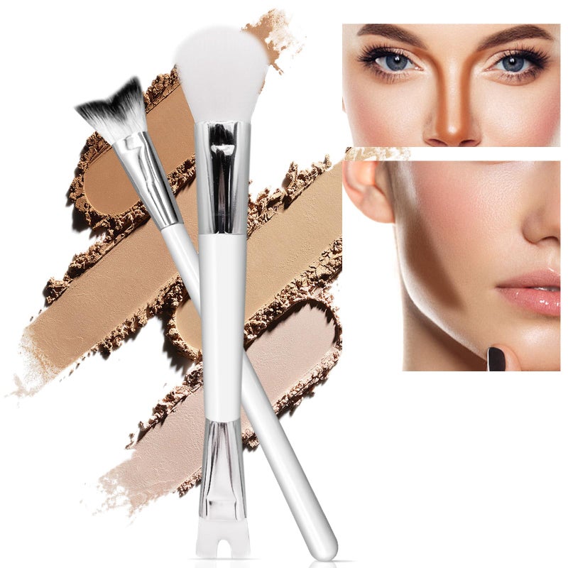 Roucerlin 2 Pcs Nose Contour Brush Set, Double Sided 2 in 1 U-Shaped Contouring Brush with Fluffy Powder, V-Shaped Contour Makeup for Sculpting Defining Highlighter Cheekbones - Image 1