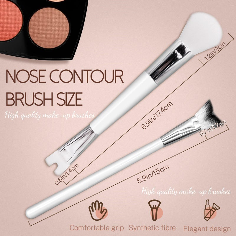 Roucerlin 2 Pcs Nose Contour Brush Set, Double Sided 2 in 1 U-Shaped Contouring Brush with Fluffy Powder, V-Shaped Contour Makeup for Sculpting Defining Highlighter Cheekbones - Image 2