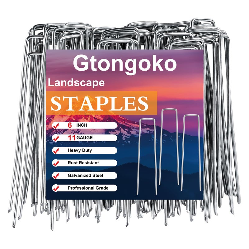 Gtongoko 200 Pack Galvanized Landscape Staples Garden Stakes Plant Cover Stakes 6 Inch 11 Gauge SOD Staples Fence Stakes for Landscaping Securing Weed Barrier Fabric Decoration